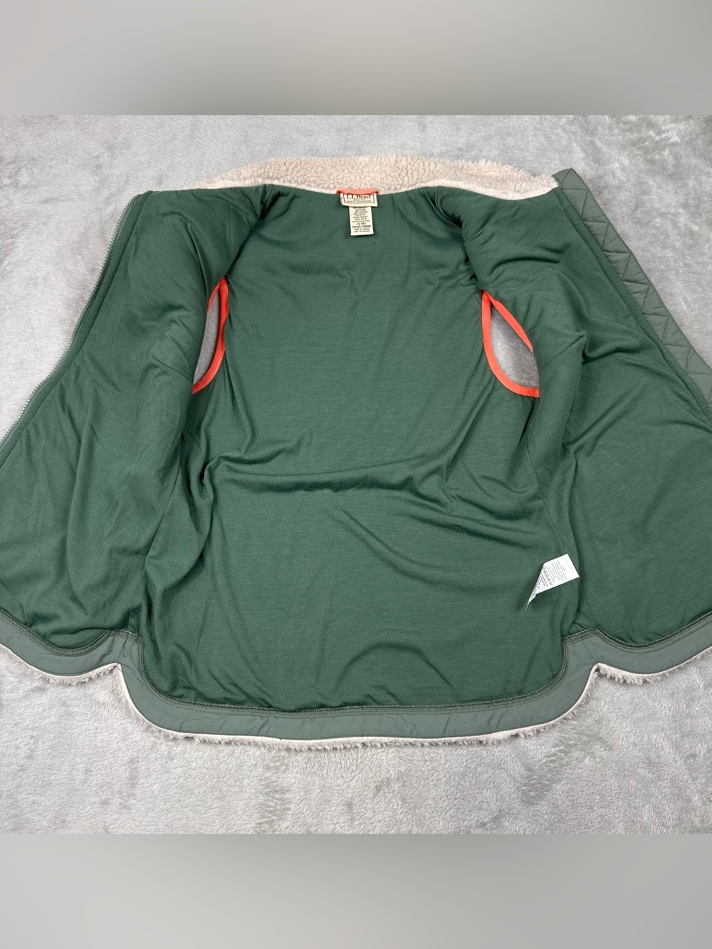 L.L.Bean Sz XS Fleece Vest Women Bean's Sherpa Zip Up Green Coral Trim Pockets - Picture 5 of 9